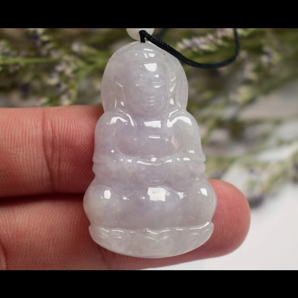 Lavender White jadeite Jade Buddha Pendant kwanyin Guanyin certificate